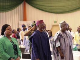 L to R: SSAP-SDGs, Princess Adejoke Orelope-Adefulire. Chief of Staff to the President. Rt. Hon. Femi Gbajabiamila and Hon. Minister of State, Humanitarian Affairs and Poverty Reduction, Dr. Yusuf Tanko sumunu