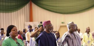 L to R: SSAP-SDGs, Princess Adejoke Orelope-Adefulire. Chief of Staff to the President. Rt. Hon. Femi Gbajabiamila and Hon. Minister of State, Humanitarian Affairs and Poverty Reduction, Dr. Yusuf Tanko sumunu