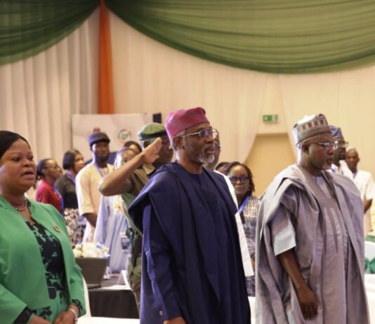 L to R: SSAP-SDGs, Princess Adejoke Orelope-Adefulire. Chief of Staff to the President. Rt. Hon. Femi Gbajabiamila and Hon. Minister of State, Humanitarian Affairs and Poverty Reduction, Dr. Yusuf Tanko sumunu