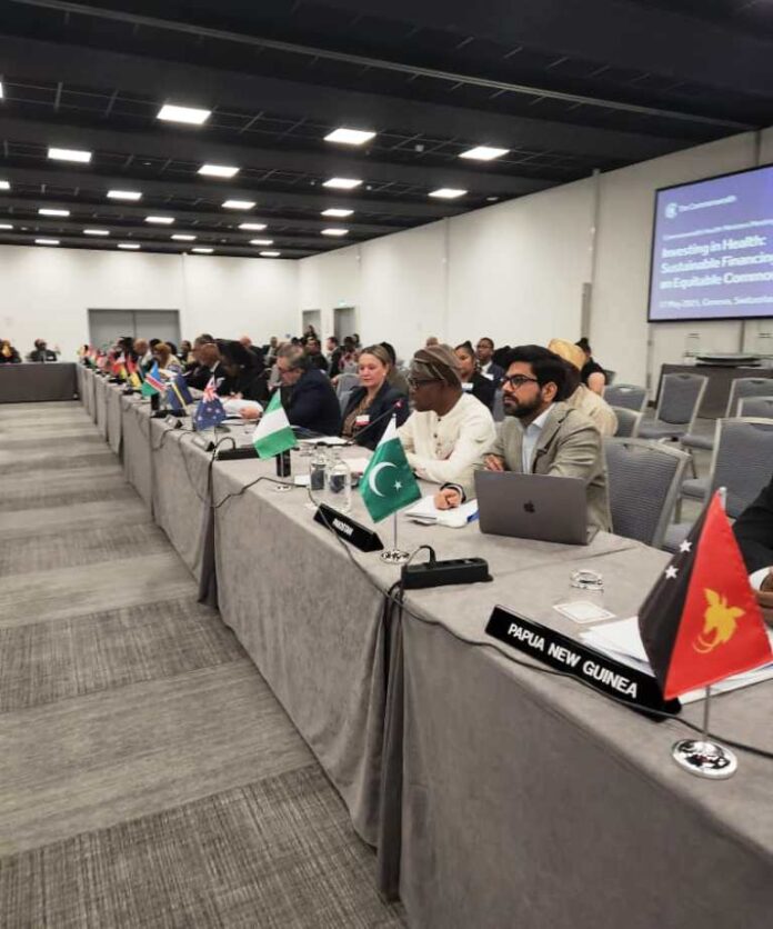 37th Commonwealth Health Ministers Meeting (CHMM) Dr. Iziaq Adekunle Salako Honourable Minister of State for Health & Social Welfare @ the 37th Commonwealth Health Ministers Meeting (CHMM), (wearing traditional cap) held on Saturday, 17 May 2025 at the Hilton Hotel and Resorts in Geneva, Switzerland.