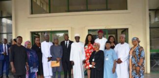 From 6th left: Mr Olusegun Adigun, Hon. Ismail Muhammed Agaka, Mrs Udodirim Okwongu, and the newly inaugurated members of the ACTU