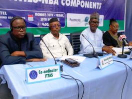 L-R: Allomasso Tchokponhoué, Regional Coordinator of the NB-ITTAS Project; Engr. Adeyinka Adenopo ( Representative of the Honourable Minister of Water Resources and Sanitation); Mr Zinsou Didier ( Representative of the Executive Secretary of NBA); Mrs. Angela Keyede (Representative of NBA Project Coordinator)