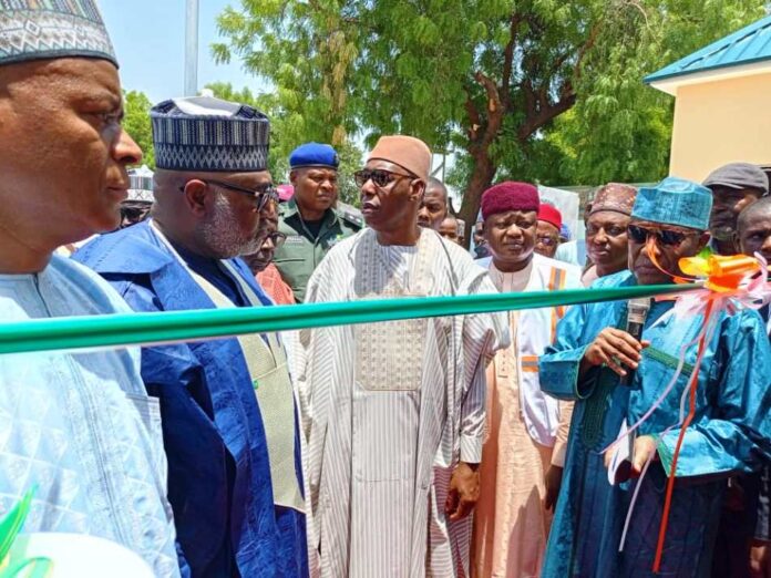 Completed NEDC Projects In Maiduguri The Minister of State, Ministry Regional Development, Hon. Uba Maigari Ahamadu with the Borno State Governor, Prof. Eng Babagana Umara Zulum, MD NEDC, Muhammad G. Alkali and other dignitaries, during the commissioning and handling over of major projects executed by the North East Development Commission (NEDC) to Borno State Government.