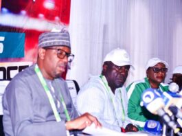 From L-R; Chairman, National Sports Commission, Mallam Shehu Dikko, Director-General National Sports Commission, Hon. Bukola Olopade and the Director, Media and Publicity Unit of NSC, Dr. Kehinde Ajayi during a world press conference by the leadership of NSC today, on the ongoing National Sports Festival, Ogun 2024, at the LOC secretariat, Abeokuta, Ogun state