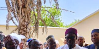 The Honourable Minister of State for Health Social & Welfare Dr. Iziaq Adekunle Salako commissioning the Molecular Laboratory facility at the Hospital. Supported by Dr. Salaudeen Jimoh mni Director Hospital Services Department FMoH SW (Middle) and, Bishop of Diocese of Sokoto, Dr. Mathew Hassan Kukah.