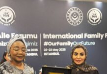Minister of Women Affairs, Hon Imaan Sulaiman-Ibrahim (left) and Dr. Amthal Hadi Al-Huwailah, Minister of Social Affairs, Family, and Childhood Affairs, Kuwait at the ongoing International Family Forum (IFF) in Turkey