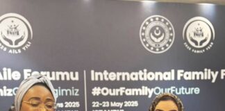 Minister of Women Affairs, Hon Imaan Sulaiman-Ibrahim (left) and Dr. Amthal Hadi Al-Huwailah, Minister of Social Affairs, Family, and Childhood Affairs, Kuwait at the ongoing International Family Forum (IFF) in Turkey