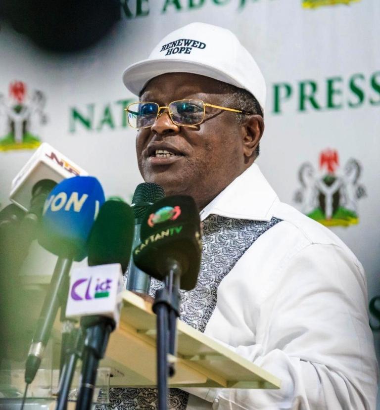 The Honourable Minister of Works, Engr. David Umahi, presenting his score card during the 8th edition of Ministerial Press Briefing
