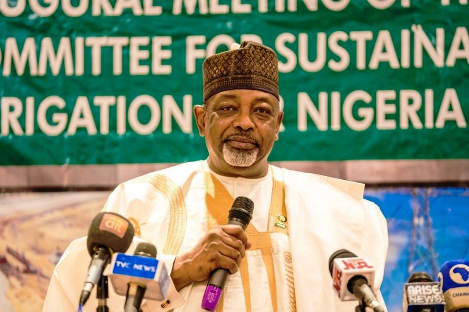 Honourable Minister of Agriculture and Rural Development Sen. Abubakar Kyari delivering his remarks at the inauguration of the steering committee for the (SPIN) project