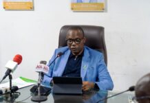 The Honourable Minister of State for Health & Social Welfare Dr. Iziaq Adekunle Salako addressing members of the Ministerial Committee for the development of phytomedicine value chain and officially announcing it's inauguration.