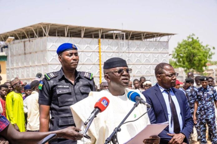 Honourable Minister of Water Resources and Sanitation, Engr. Prof. Joseph Terlumun Utsev, The Honourable Minister of Water Resources and Sanitation, Engr. Prof. Joseph Terlumun Utsev, delivering his address at the commissioning and handover ceremony of the Gashua Water Supply Scheme, located in Filin Tanda, Gashua, Yobe State, today, Tuesday, 6th May 2025.
