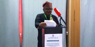 Dr. Paul Ntadom Director Public Health Department Federal Ministry of Health & Social Welfare delivering his keynote address during the 4th National Eye Health Coordination Meeting of the National Eye Health Programme.