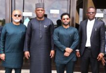 L-R: The Vice Chairman Premium Steel and Mines Ltd, Mahesh Vaswani; the Honourable Minister of Steel Development, Prince Shuaibu Abubakar Audu; MD/CEO, Premium Steel and Mines Ltd PSML, Sahil Vaswani with the Permanent Secretary, Ministry of Steel Development, Dr. Chris Osa Isokpunwu during the Facility Tour of Premium Steel and Mines Ltd Aladja, Delta State on Thursday, 22nd of May 2025.