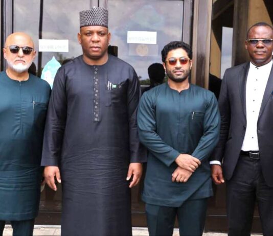 L-R: The Vice Chairman Premium Steel and Mines Ltd, Mahesh Vaswani; the Honourable Minister of Steel Development, Prince Shuaibu Abubakar Audu; MD/CEO, Premium Steel and Mines Ltd PSML, Sahil Vaswani with the Permanent Secretary, Ministry of Steel Development, Dr. Chris Osa Isokpunwu during the Facility Tour of Premium Steel and Mines Ltd Aladja, Delta State on Thursday, 22nd of May 2025.