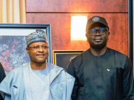 Minister for Youth Development, Comrade Ayodele Olawande with Governor of Kaduna State, Sen. (Dr.) Uba Sani