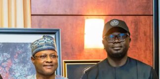 Minister for Youth Development, Comrade Ayodele Olawande with Governor of Kaduna State, Sen. (Dr.) Uba Sani