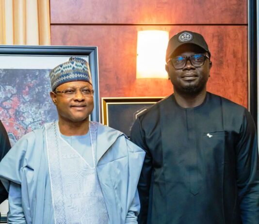 Minister for Youth Development, Comrade Ayodele Olawande with Governor of Kaduna State, Sen. (Dr.) Uba Sani