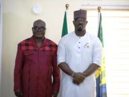 Permanent Secretary, Ministry of Police Affairs, Dr. Anuma Ogbonnaya Nlia and Executive Secretary, Nigeria Police Trust Fund (NPTF), Mr. Mohammed Sheidu during a visit to the Nigeria Police Trust Fund (NPTF) Headquarters in Wuse by the Management of the Ministry of Police Affairs led by the Permanent Secretary.