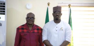 Permanent Secretary, Ministry of Police Affairs, Dr. Anuma Ogbonnaya Nlia and Executive Secretary, Nigeria Police Trust Fund (NPTF), Mr. Mohammed Sheidu during a visit to the Nigeria Police Trust Fund (NPTF) Headquarters in Wuse by the Management of the Ministry of Police Affairs led by the Permanent Secretary.