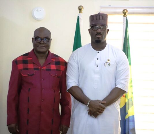 Permanent Secretary, Ministry of Police Affairs, Dr. Anuma Ogbonnaya Nlia and Executive Secretary, Nigeria Police Trust Fund (NPTF), Mr. Mohammed Sheidu during a visit to the Nigeria Police Trust Fund (NPTF) Headquarters in Wuse by the Management of the Ministry of Police Affairs led by the Permanent Secretary.