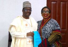 L-R: THE NEW PS, DR MUKHTAR YAWALE MUHAMAD AND THE DOOPS, MRS UGOCHI AKUDO-NWOSU
