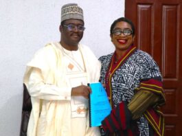 L-R: THE NEW PS, DR MUKHTAR YAWALE MUHAMAD AND THE DOOPS, MRS UGOCHI AKUDO-NWOSU