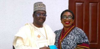 L-R: THE NEW PS, DR MUKHTAR YAWALE MUHAMAD AND THE DOOPS, MRS UGOCHI AKUDO-NWOSU