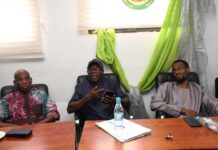 L-R, The Acting Director of Human Resources, Mr. Oseni Abiodun and other officials supervising the Promotion Examination at the Conference Room of the Office of the Surveyor General of the Federation in Abuja on Wednesday, 21st May, 2025.
