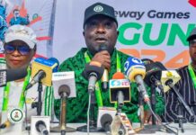 The Director General National sports commission, Hon Bukola Olopade, with the Director Information & PR , Dr (mrs)kehinde Ajayi at a media conference organized during the on going 22nd National sports Festival holding in Abeokuta Ogun state from 18th to 30th May 2025