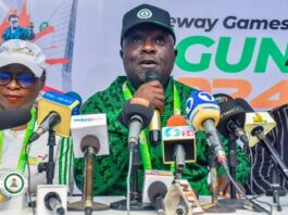 The Director General National sports commission, Hon Bukola Olopade, with the Director Information & PR , Dr (mrs)kehinde Ajayi at a media conference organized during the on going 22nd National sports Festival holding in Abeokuta Ogun state from 18th to 30th May 2025