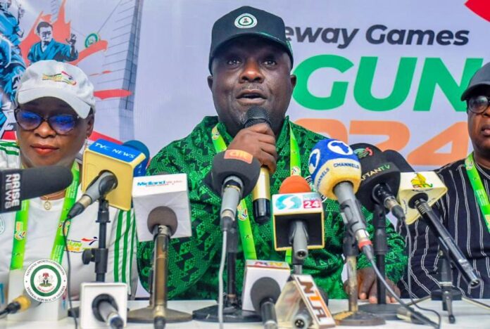 Olapade The Director General National sports commission, Hon Bukola Olopade, with the Director Information & PR , Dr (mrs)kehinde Ajayi at a media conference organized during the on going 22nd National sports Festival holding in Abeokuta Ogun state from 18th to 30th May 2025