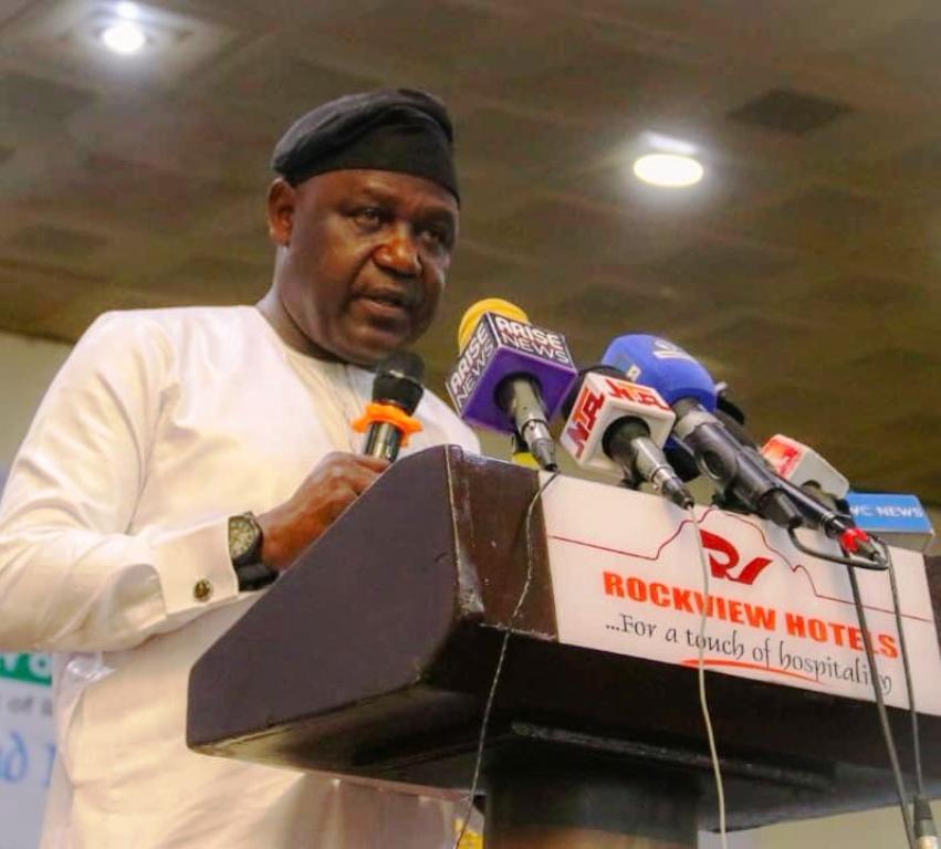 The Permanent Secretary, Federal Ministry of Water Resources and Sanitation, Mr. Richard Pheelangwah, delivering his welcome address at the Retreat and Inauguration ceremony.