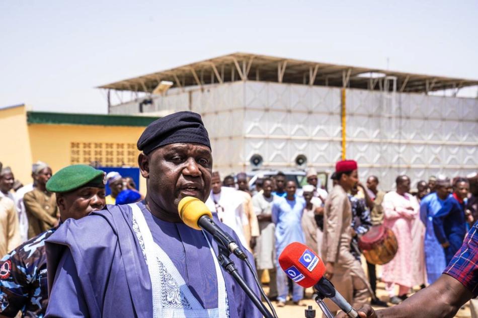 The Permanent Secretary, Federal Ministry of Water Resources and Sanitation, Mr. Richard Pheelangwah, making his welcome remarks during the commissioning ceremony