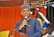 The Honourable Minister of Steel Development, Prince Shuaibu Abubakar Audu delivering his speech during the closing Ceremony of the Bootcamp Training and Empowerment for Nigerian Youths held on Friday 23rd May 2025 in Onitsha Anambra State.