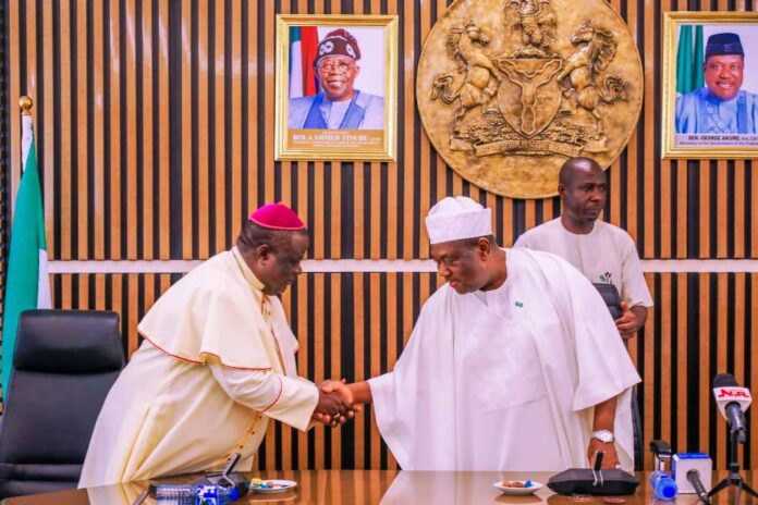 SGF Appeals To Religious Leaders Secretary to the Government of the Federation, Sen. George Akume, fnim, CON, receives the Northern Pentecostal and Charismatic Bishops Communion of Nigeria led by Archbishop John Praise Daniel on courtesy visit on Friday, 2nd May, 2025 in his office.