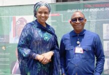 R-L: Director-General, Bureau of Public Procurement (BPP) Dr. Adebowale A. Adedokun, MCIPS, ACFE, and the Senior Special Assistant to President, Federal Republic of Nigeria on Policy Coordination/Head, Central Results Delivery Coordination Unit, Hajia Hadiza Bala during her visit to BPP in Abuja