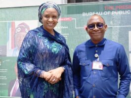 R-L: Director-General, Bureau of Public Procurement (BPP) Dr. Adebowale A. Adedokun, MCIPS, ACFE, and the Senior Special Assistant to President, Federal Republic of Nigeria on Policy Coordination/Head, Central Results Delivery Coordination Unit, Hajia Hadiza Bala during her visit to BPP in Abuja
