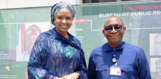 R-L: Director-General, Bureau of Public Procurement (BPP) Dr. Adebowale A. Adedokun, MCIPS, ACFE, and the Senior Special Assistant to President, Federal Republic of Nigeria on Policy Coordination/Head, Central Results Delivery Coordination Unit, Hajia Hadiza Bala during her visit to BPP in Abuja
