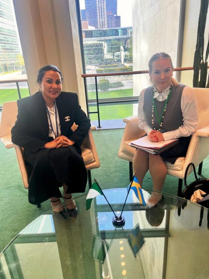 Sidelines Of 2025 UN Meetings L-R. Dr. Doris Uzoka-Anite, CFA. Honourable Minister of State for Finance, Nigeria with Diana Janse, Sweden’s State Secretary for International Development Cooperation, holding bilateral talks in New York, USA