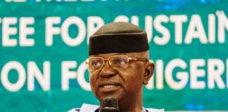 The Honourable Minister of Water Resources and Sanitation, Engr. Prof. Joseph Terlumun Utsev, delivering his address at the Inaugural Meeting Of the Steering Committee for Sustainable Power and Irrigation for Nigeria (SPIN) Project, in Abuja , today, Friday, 9th May 2025