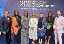 L to R: V Shankar is Co-Founder and Chief Executive Officer of Gateway Partners, Tshepidi Moremong, COO of Africa 50, Rachel Moré-Oshodi is the CEO & Managing Director of ARM-Harith Infrastructure Investment Ltd, British Robinson, Chair, Africa, Milken Institute, HMS, Finance, Dr. Doris Uzoka-Anite, CFA, Marlene Ngoyi, CEO of the Fund for Export Development in Africa (FEDA), Dan Keeler, Founder and editor-in-chief at Frontier Markets News