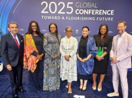 L to R: V Shankar is Co-Founder and Chief Executive Officer of Gateway Partners, Tshepidi Moremong, COO of Africa 50, Rachel Moré-Oshodi is the CEO & Managing Director of ARM-Harith Infrastructure Investment Ltd, British Robinson, Chair, Africa, Milken Institute, HMS, Finance, Dr. Doris Uzoka-Anite, CFA, Marlene Ngoyi, CEO of the Fund for Export Development in Africa (FEDA), Dan Keeler, Founder and editor-in-chief at Frontier Markets News