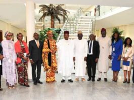 From left. Special Adviser to the President on Policy and Coordination, Hadiza Bala Usman; Vice President Kashim Shettima ; Deputy Chief of Staff to the President office of the Vice President, Senator Ibrahim Hadejia and Former Permant Secretary, Office of the SGF, Mr. Olusegun Adekunle during the Presentation of the National Policy Framework to the Vice President by the SA to the President on Policy and Coordination at the Presidential Villa in Abuja on Monday (26/05/2025).