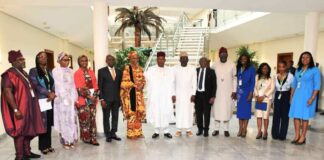 From left. Special Adviser to the President on Policy and Coordination, Hadiza Bala Usman; Vice President Kashim Shettima ; Deputy Chief of Staff to the President office of the Vice President, Senator Ibrahim Hadejia and Former Permant Secretary, Office of the SGF, Mr. Olusegun Adekunle during the Presentation of the National Policy Framework to the Vice President by the SA to the President on Policy and Coordination at the Presidential Villa in Abuja on Monday (26/05/2025).