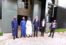 "NTAC DG, Rt. Hon. Yusuf Buba Yakub, shares a parting handshake with Amb. Mosen Antit, Tunisian Ambassador to Nigeria, as Amb. Yakubu Abdullahi Ahmed, Director of Administration, and Amb. Zakari Usman, Director of Programmes, along with other accompanying Foreign Service Officers, look on. The occasion was a courtesy visit to NTAC by the Tunisian Envoy on Monday, May 26, 2025, in Abuja."