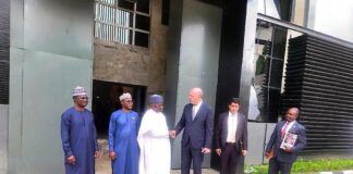"NTAC DG, Rt. Hon. Yusuf Buba Yakub, shares a parting handshake with Amb. Mosen Antit, Tunisian Ambassador to Nigeria, as Amb. Yakubu Abdullahi Ahmed, Director of Administration, and Amb. Zakari Usman, Director of Programmes, along with other accompanying Foreign Service Officers, look on. The occasion was a courtesy visit to NTAC by the Tunisian Envoy on Monday, May 26, 2025, in Abuja."