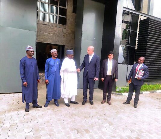 "NTAC DG, Rt. Hon. Yusuf Buba Yakub, shares a parting handshake with Amb. Mosen Antit, Tunisian Ambassador to Nigeria, as Amb. Yakubu Abdullahi Ahmed, Director of Administration, and Amb. Zakari Usman, Director of Programmes, along with other accompanying Foreign Service Officers, look on. The occasion was a courtesy visit to NTAC by the Tunisian Envoy on Monday, May 26, 2025, in Abuja."