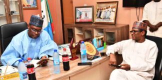 L-R (left) Hon Commissioner for Environment and Climate change Jigawa State, Nura Kazaure (right) Director General National Agency for the Great Green Wall, Saleh Abubakar MFR