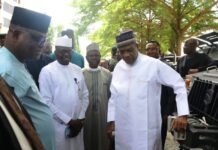 Minister of Police Affairs, Senator Ibrahim Gaidam, during the inspection of the Modified Light Tactical Vehicles along with the Permanent Secretary, Dr. Anuma Ogbonaya Nlia, and top Management of the Ministry at the Federal Secretariat, Phase III, in Abuja.