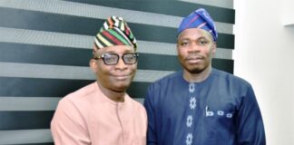 L-R: Director-General, Bureau of Public Procurement (BPP) Dr. Adebowale A. Adedokun, MCIPS, ACFE in warm handshake with his National Automotive Design and Development Council (NADDC) Counterpart, Mr. Oluwemimo J. Osanipin during his visit to BPP in Abuja